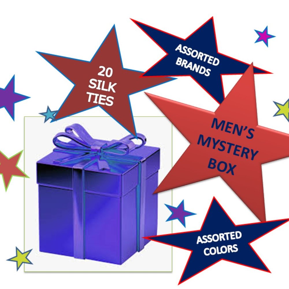 MYSTERY BOX OF 25 ASSORTED SILK TIES Plain Stripes Pattern Geometric